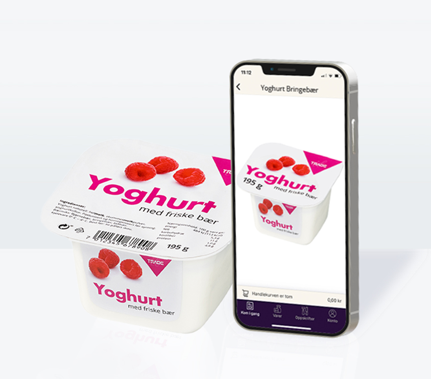 Yoghurt-pakning og mobiltelefon med yoghurt nettbutikk. Grafikk
